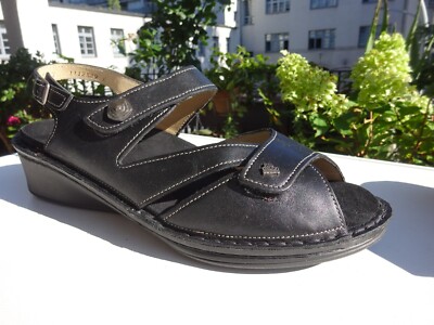FINN COMFORT Damen Schuhe Klett Sandalen Leder Schwarz Germany Gr.40,5(UK7) Neuw