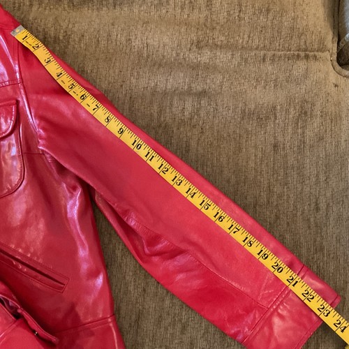 Steve Madden Genuine Leather Moto Bomber Jacket Red Women’s Size Large Y2K - Picture 5 of 17