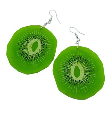 Einzigartige GROSSE KIWI SCHEIBEN OHRRINGE cool SOMMER Karibik OBST Geschenktüte STATEMENT