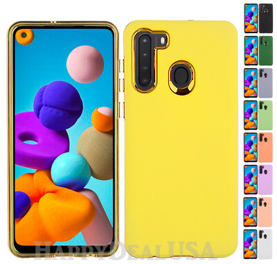 For Samsung Galaxy A21 Rubberized Smooth ShockProof Cover Case w/Chrome  Edge