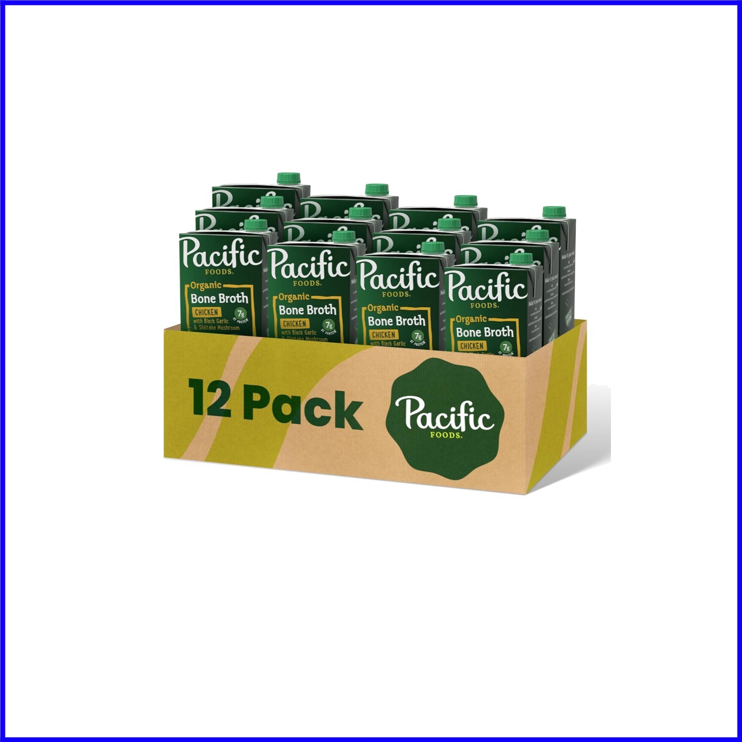 Caldo de hueso de pollo orgánico gourmet - Paquete de 12 cajas de 32 oz con shiitake y ajo