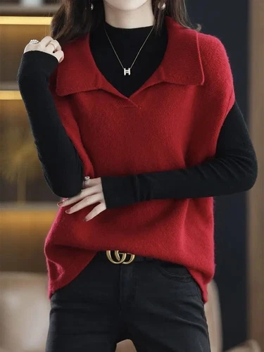 Stylish Turn-down Sweater Vest Casual Sleeveless Autumn Winter Female Clothing - Picture 20 of 27