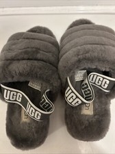 Ugg Slippers Womens 9 Fluff Yeah Fur Lined Slide Slingback Gray Flats Slip On