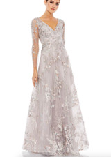 MAC DUGGAL 20245 APPLIQUED ILLUSIONS LONG SLEEVE A-LINE VINTAGE LILAC GOWN sz 10