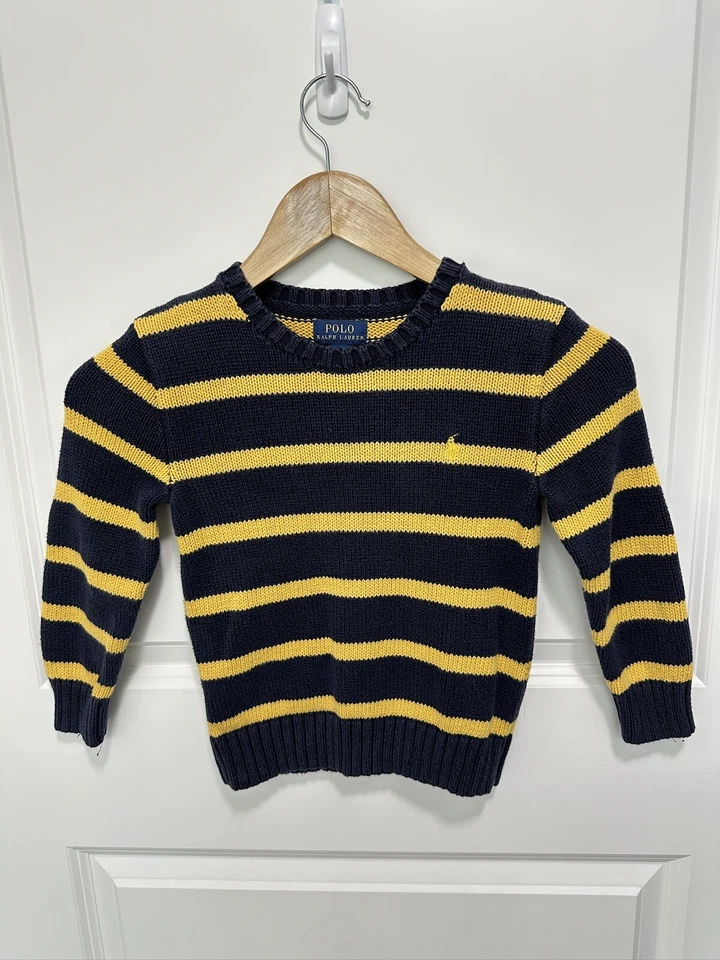 Suéter Ralph Lauren Niños Talla 5 Amarillo/Negro Rayas Cuello Redondo Manga Larga Foto 2 de 4