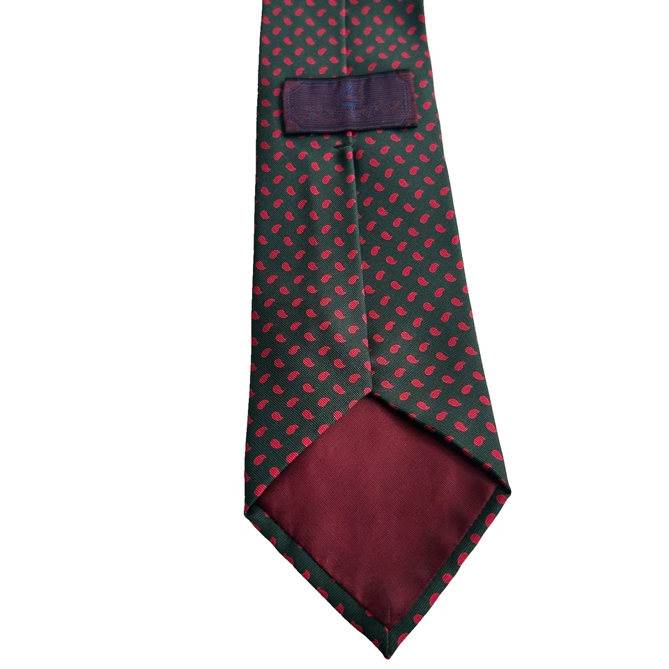Venanzi Green and Red Paislay Designer Silk Tie Made in Italy - Image 3 of 4