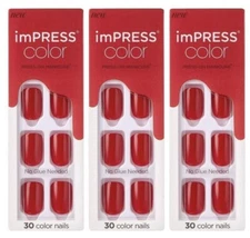 Kiss imPRESS Color Press-On Manicure Gel Red Nails 30 Short Length x 3 Pks