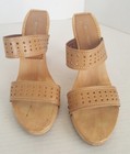 NINE WEST WOOD High Heel Platform Sandal Slides Sz 10 Leather Upper 5" — photo 1