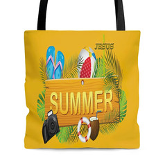 AOP Tote Bag "Summer" Graphic Yellow Bag Printed on Both Sides