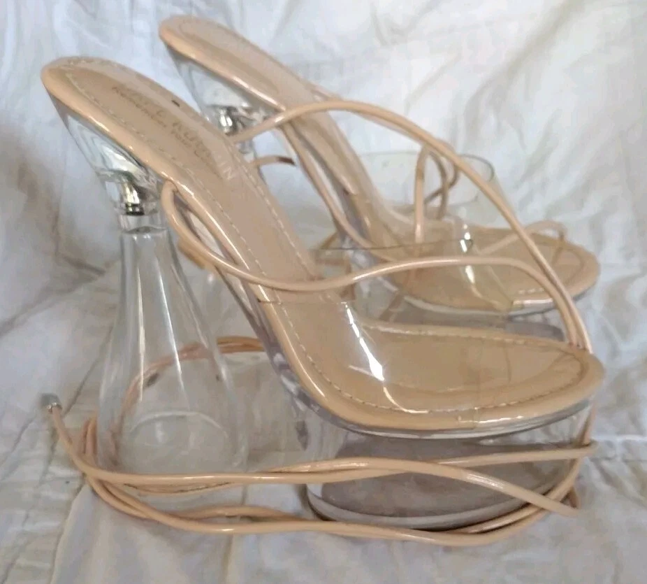 Cape Robbin, Nude & Clear, Size 7, Block High Heeled Chunky Platform, Lace Up, - Image 3 of 4