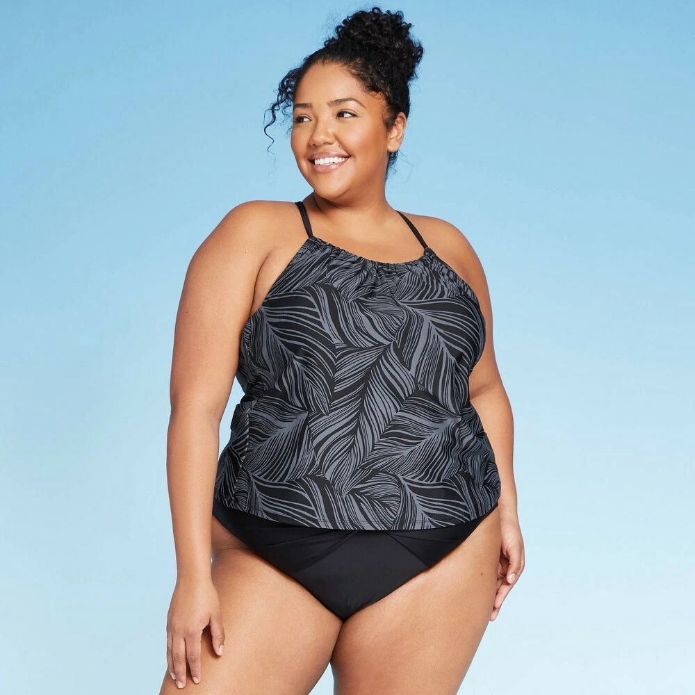 Women's Plus Size Racerback Tankini Top - Kona Sol Black 26W