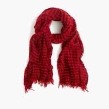 J.Crew Wool-Cotton Gingham Scarf  Made in Italy  Red Burgundy