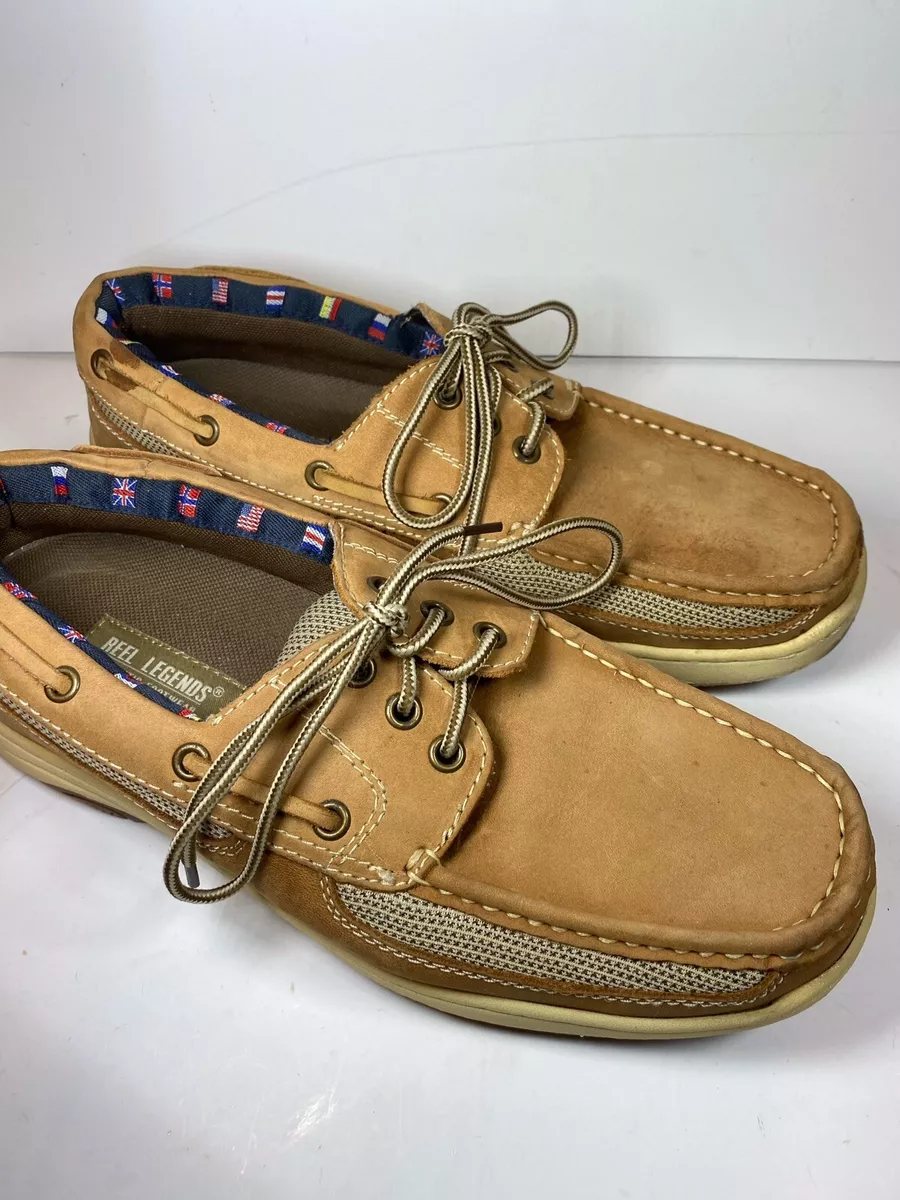 Reel Legends Men's Catamaran Tan Boat Shoes Leather Size 11W Lace EUR 44,  UK 10