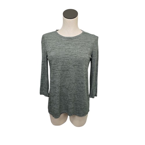 Athleta Soft Stripe Asana 3/4 Sleeve Top in Jasper Green Lightweight Slub XS