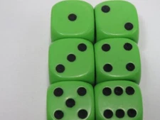 NEW Dice Set of 6 D6 (16mm) - Opaque Line Green w/black pips