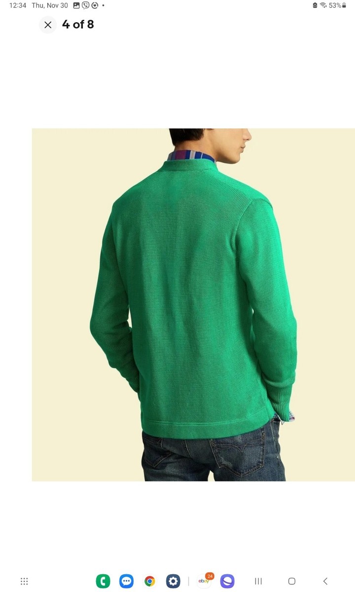 NWT Polo Ralph Lauren Men's Crest Cotton Cardigan in Kelly Green