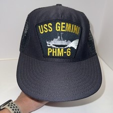 USS GEMINI PHM-6 Black Trucker Hat Cap w Mesh Snapback Made in USA Unbranded EUC