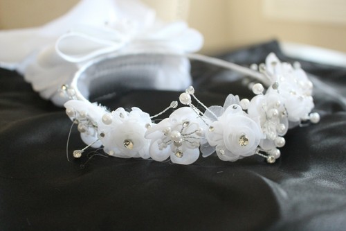 Girls Communion Wedding Bridal Handmade White Veil Flower Girl Wreath Headpiece - Picture 13 of 22