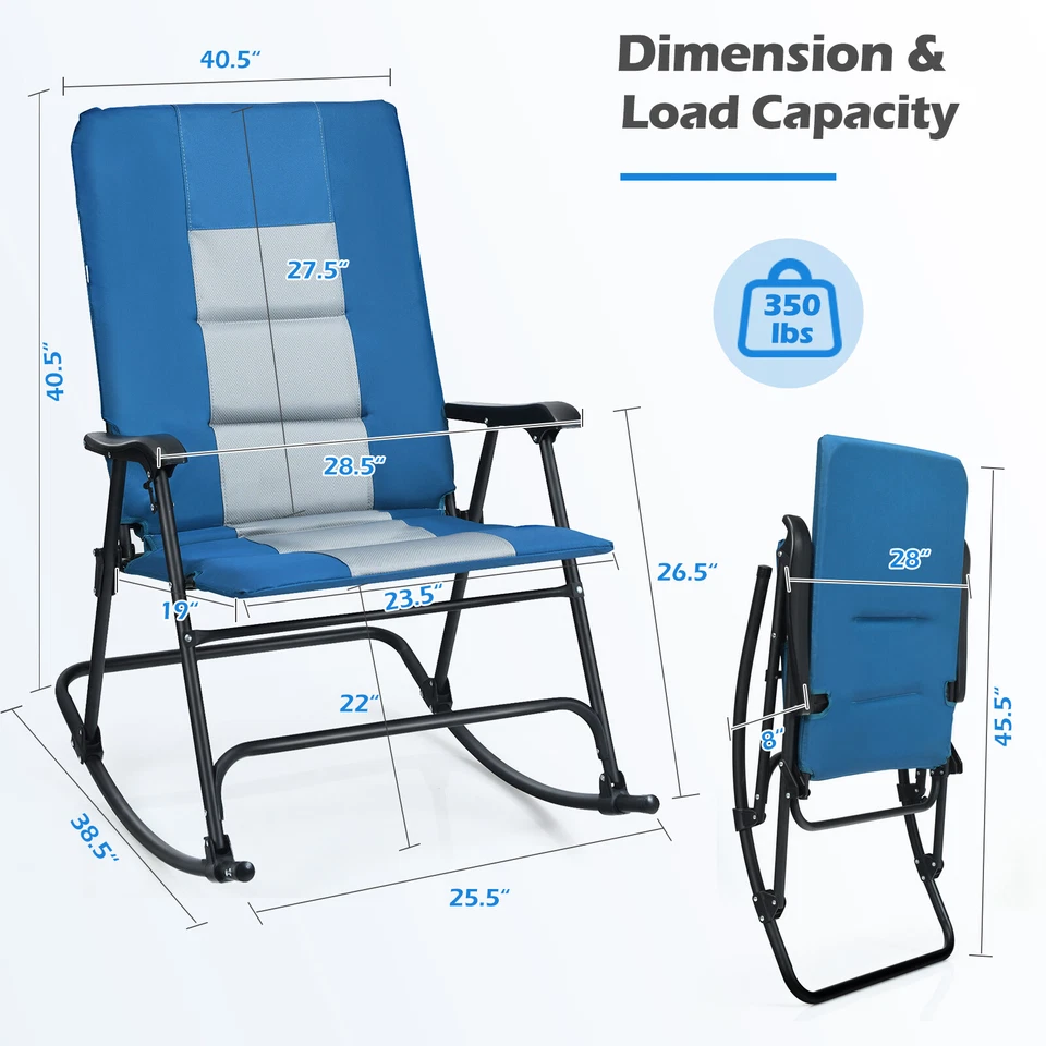 Silla mecedora acolchada plegable portátil funcional silla de camping con reposabrazos azul Foto 2 de 4