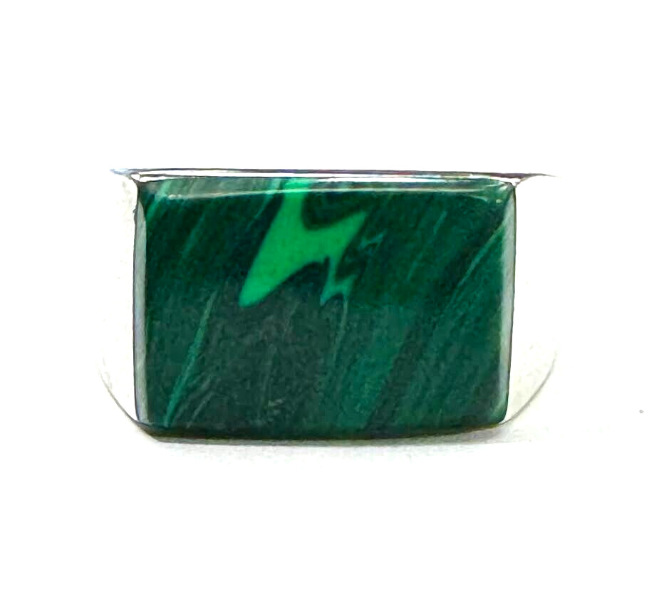 Sterling Silver Rectangular Malachite Fashion Rin… - image 5