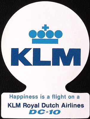 Vintage KLM Royal Dutch Airlines DC-10 Flight Sticker Luggage Label 4''H