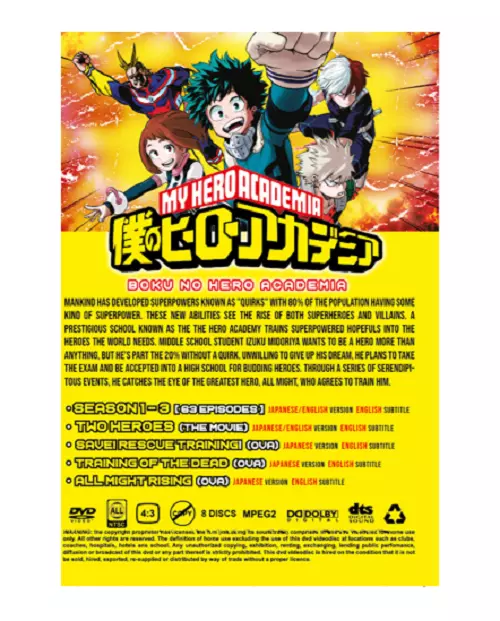 DVD Anime My Hero Academia Full Series Season 1+2+3+4 (1-88) +Movie English  Dub