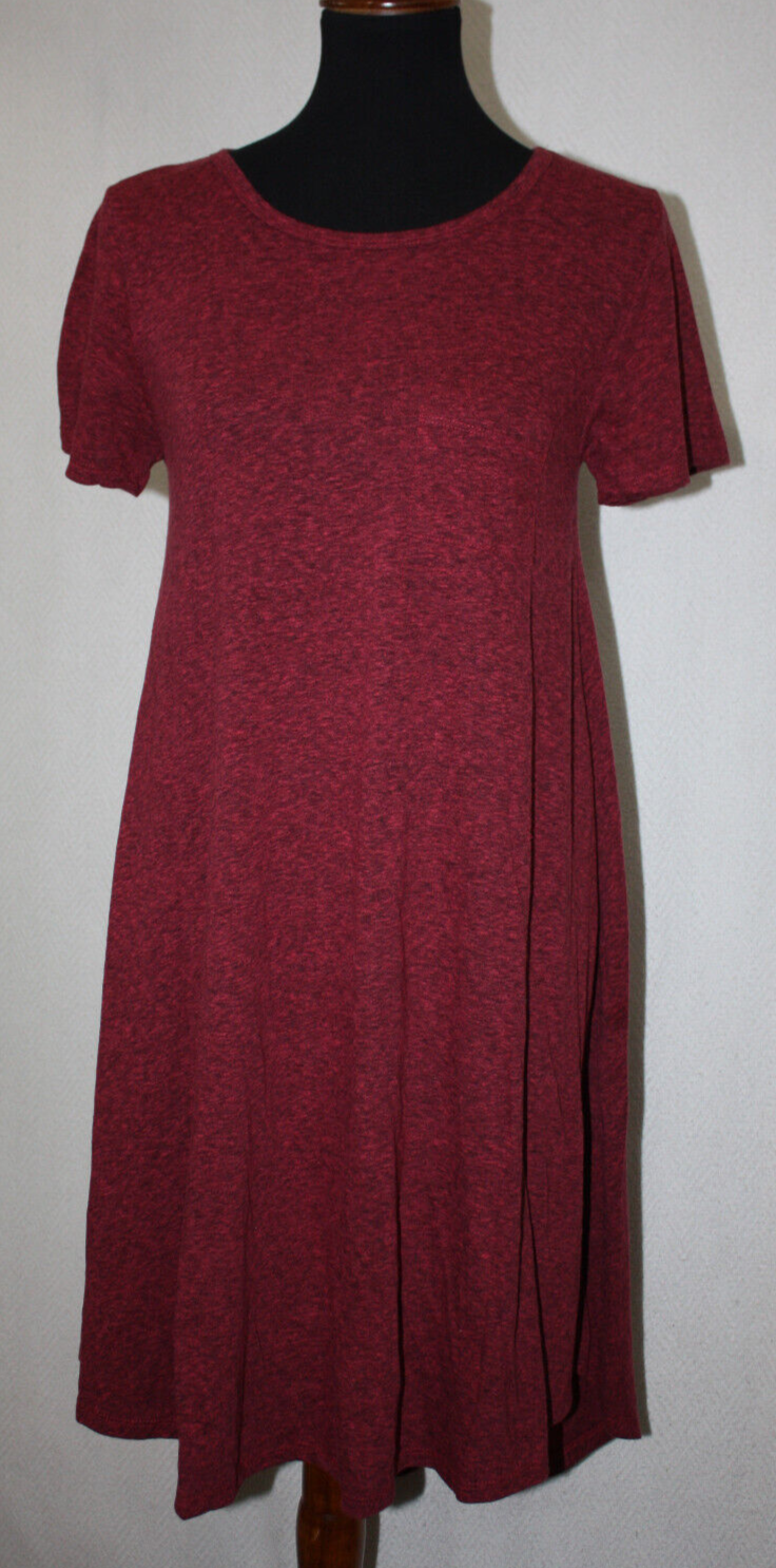 LuLaRoe Sz XS Carly Swing Dress Heather Burgundy w/ Pocket Poly Cotton Rayon