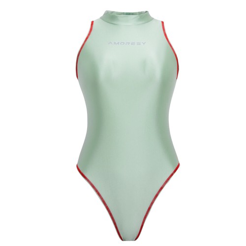 AMORESY Women's Satin Glossy Surfing Swimwear Competitive Swimsuit Bademode - Picture 27 of 27