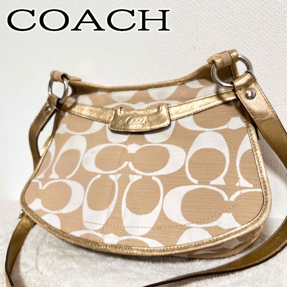 Coach Shoulder Bag Leather Beige Authentic Used Very Good JPN