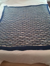 Handmade Knit 53 X 53 Square Blues Tans Throw Vintage ....Cl3
