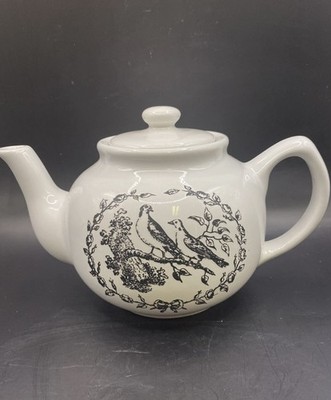 White Teapot With Bird Transfer