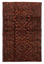 Vintage 3'10" x 5'11" Geometric Hand-Knotted Carpet Traditional Wool Area Rug