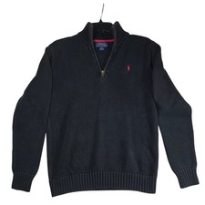 Polo Ralph Lauren Quarter Zip Sweater Black Cotton Knit Boys XL Classic, Preppy