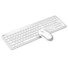 Slim Wireless USB-C Rechargeable Keyboard and Mouse Bundle, White QWERTY Layout