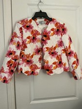 Kasper Women  s Floral Open Front Jacket Lined Collarless Long Sleeve 10
