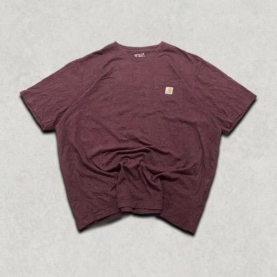 Carhartt Pocket T-Shirt Herren 2XL Loose Fit Workwear Crew Neck Tee, Burgundy Red