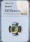 1946-S Roosevelt Silver Dime NGC MS66 FT High Grade Monster Rainbow Toned Coin