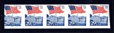 US 1991 SCOTT #2609 US FLAG IMPERF COIL STRIP OF 5 WITH PLATE 11 MINT NH