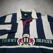 Tommy Hilfiger Vintage Rugby Jersey Polo Shirt Striped Soccer Crest 1990 Mens XL