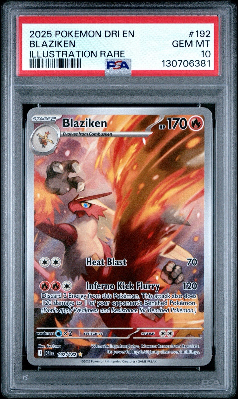 PSA 10 2025 POKEMON DRI EN-DESTINED RIVALS ILLUSTRATION RARE #192 BLAZIKEN