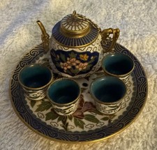Chinese Miniature Tea Set 6-Piece, Hand-Painted Silk, 5" Tray