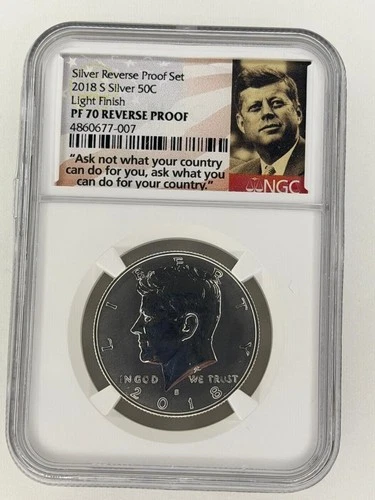 2018 NGC S Silver 50C Light Finish PF70 Reverse Proof Kennedy Half Dollar