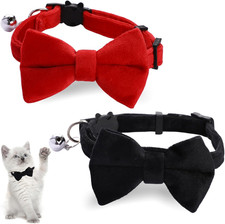 2pc Velvet Cat Collar Bow Tie Set Adjustable Breakaway Safety Buckle Bell Kitten