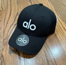 ALO Yoga Adjustable Cap – Alo Black Hat White Logo - Embroidered Logo, New