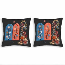 Set of 2 Decorative Throw Pillow Covers 18x18in - Floral Design