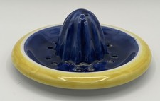 Polish Ceramic Hand Made Reamer Juicer Lemon Squeezer Blue & Yellow 4" Diameter