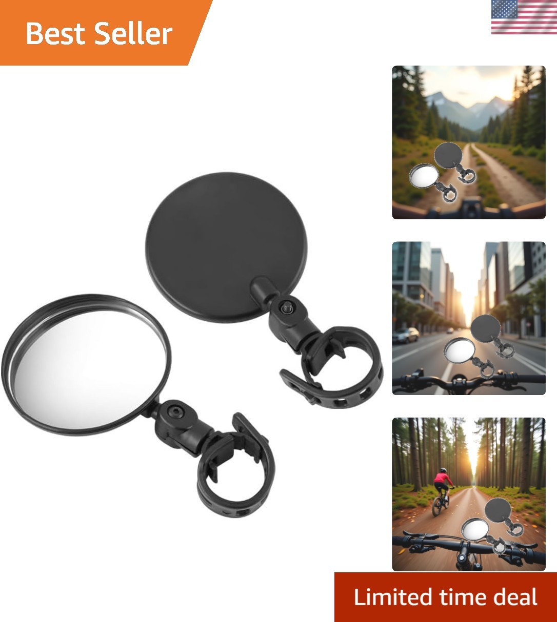 Wide Angle 2Pcs Acrylic Rear View Mirrors for Adult & Kids Bikes - Easy Install