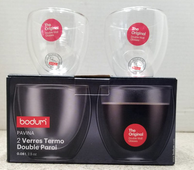 Bodum Pavina Double Wall Espresso Glasses Set of 2 2.5oz Clear Open Box New Pair