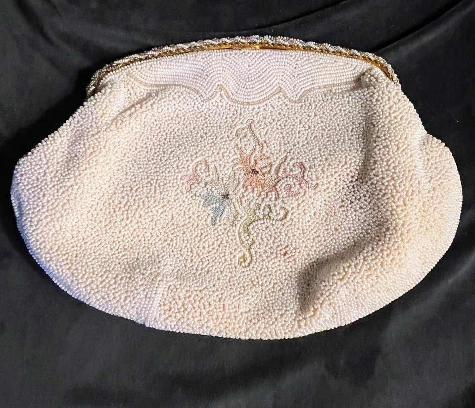 Vintage Walborg Hand-Beaded Floral Clutch Opera Bag Made In France -circa 1950 - Image 3 of 4