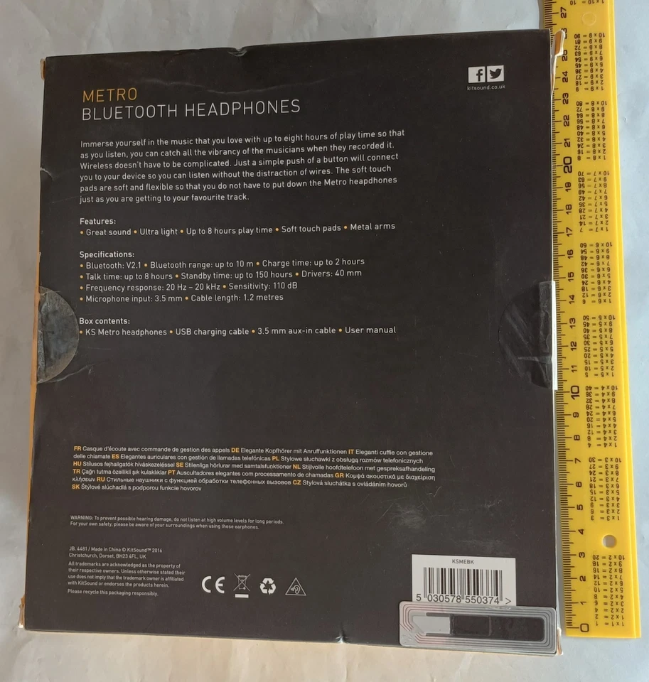 KitSound Metro Diadema Binaural Inalámbrico - Auriculares Supraaural Bluetooth - Imagen 3 de 4